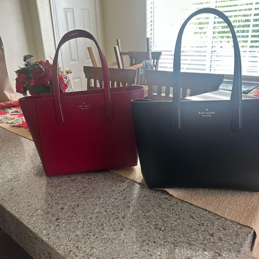 Kate Spade Cherry Red and Midnight Black Tote Set